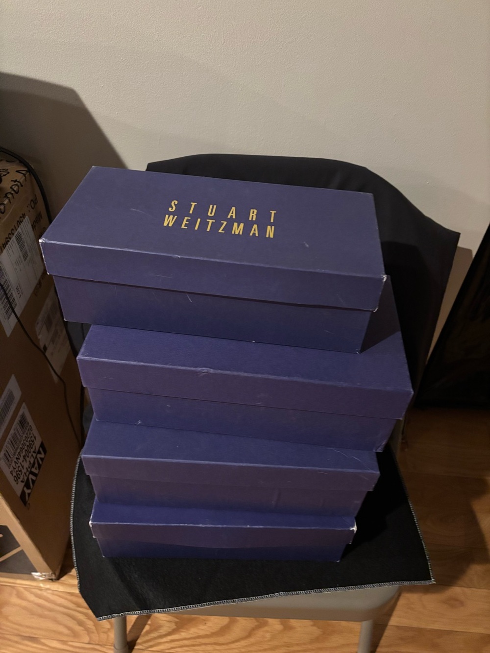 Stuart Weitzman Navy Blue Shoe Box Stack of 4 boxes with Gold Logo